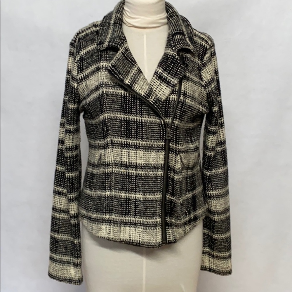 Lucky Brand Moto Sweater Jacket black/white sz XL